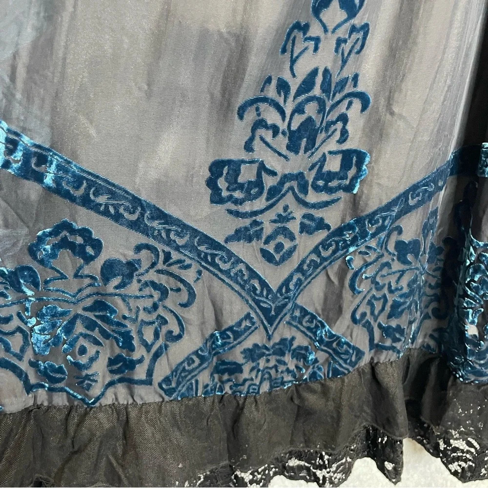 Rancho Estancia Witchy Whimsygoth Fairy Burnout Velvet Lace Hem Mini Dresss - Picture 5 of 10